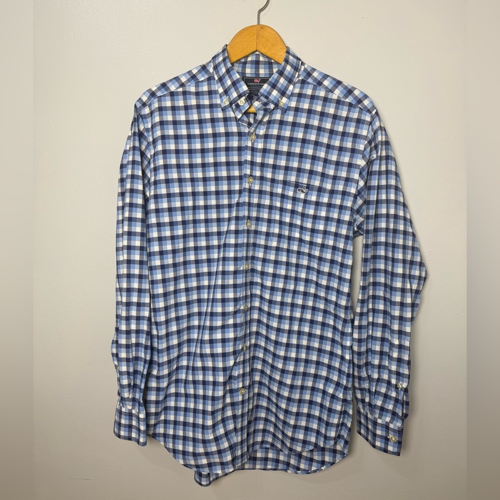 Vineyard Vines Blue and White Slim Fit Tucker Button Down Shirt | M